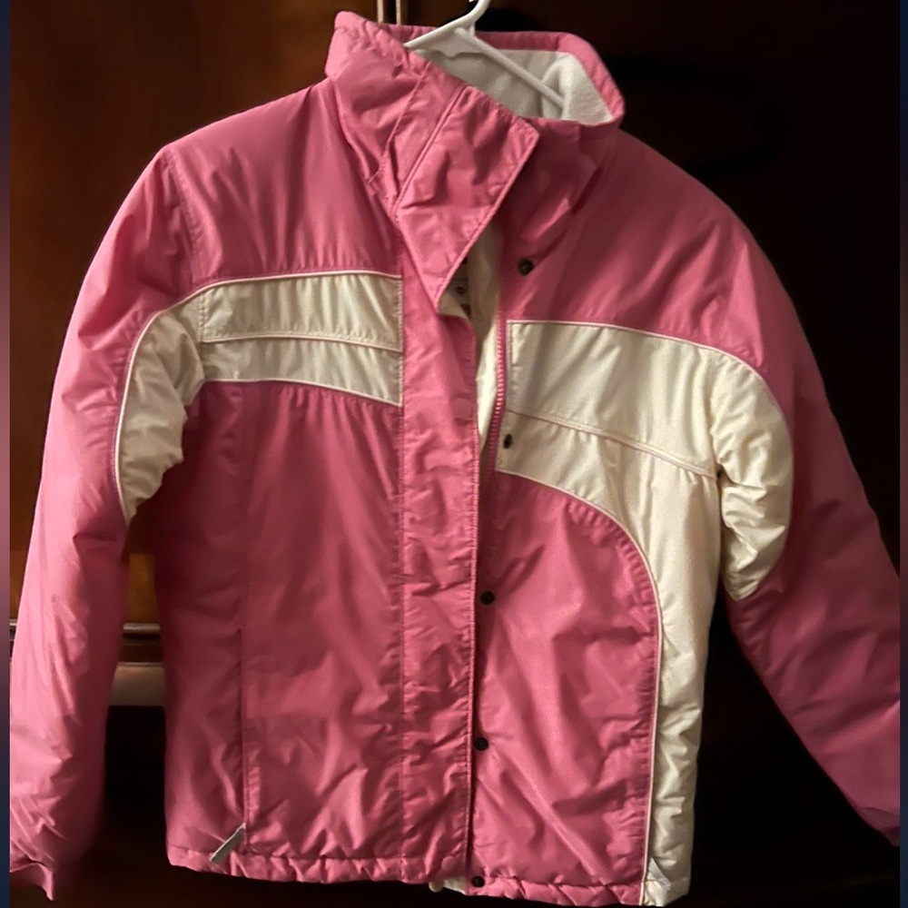 Columbia Kids Pink and Cream Puffer Jacket